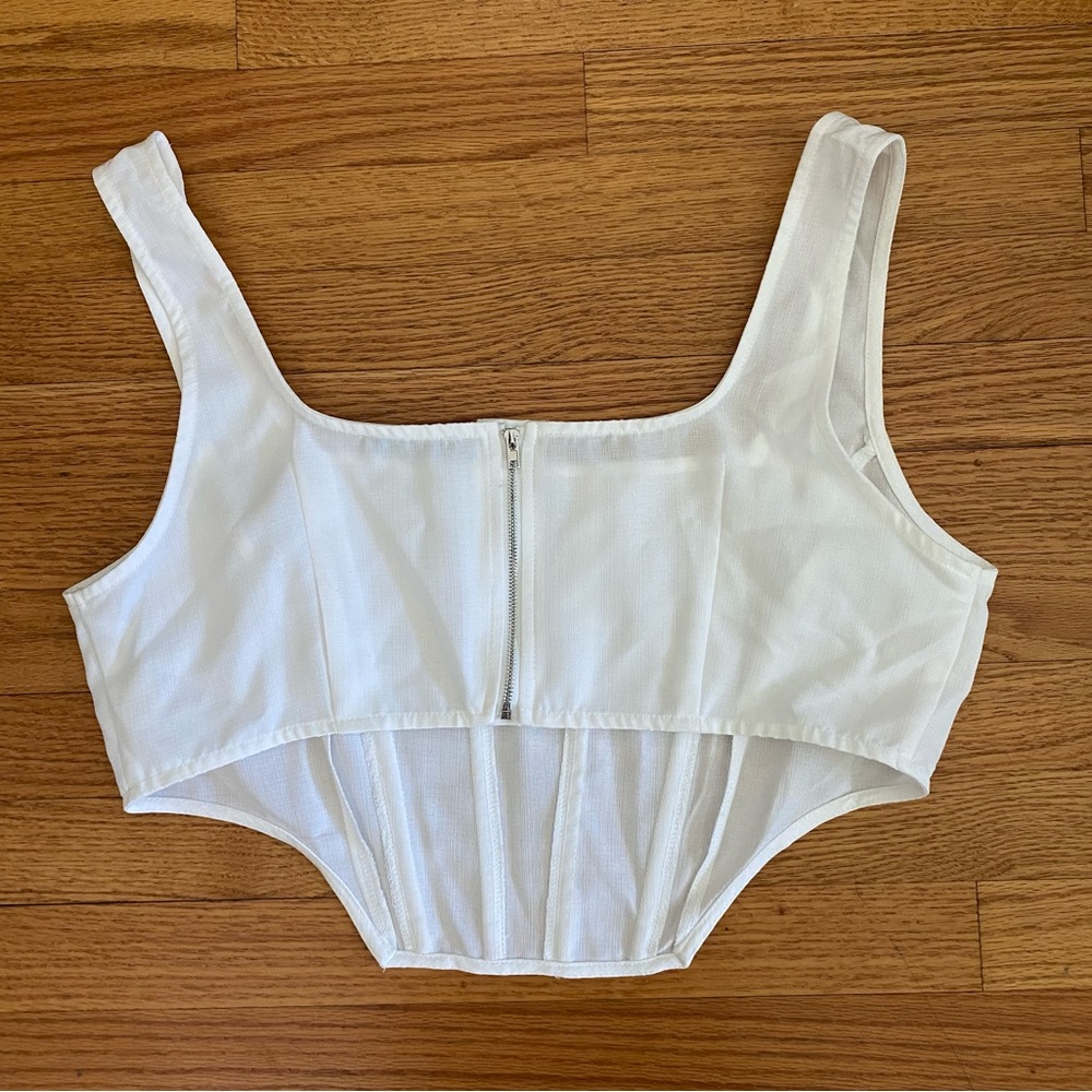 Shein Corset Crop Top Women’s 1XL (14) White Zipper Fish boning -Front, Bustier - Picture 4 of 6